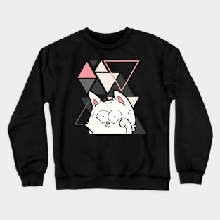 Crazy funny Cute little cat in triangles background adorable kitty Kittenlove Crewneck Sweatshirt